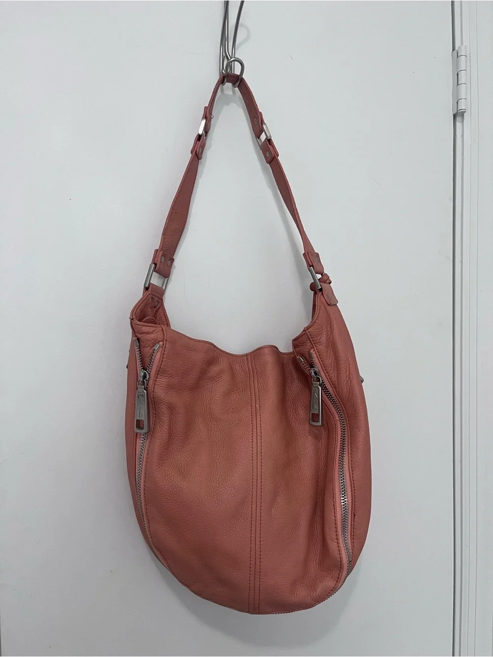 Kenneth Cole Leather Salmon Hobo Bag w/ Hidden Zip Pockets